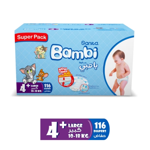 صورة سانيتا بامبي حفاضات أطفال مقاس +4 كبير 10-18 كجم 116 حفاضة