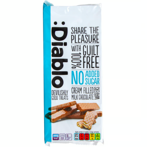 صورة ديابلو ويفر شوكولاتة الحليب محشو بكريم بدون سكر مضاف 100 جم