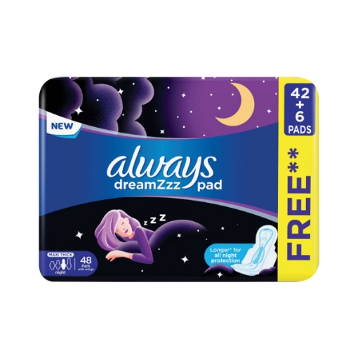 صورة Always Clean & Dry Maxi Thick Night Sanitary Pads With Wings Value Pack 48pcs