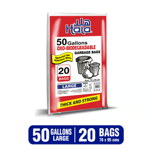 صورة نابكو هلا أكياس نفايات أوكسو قابلة للتحلل حجم كبير، 50 جالون مقاس 76 × 95 سم 20 قطعة