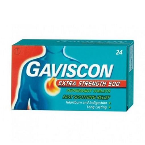صورة جافيكسون - اقراص اكسترا سترنث 500 بنكهة النعناع لعلاج حرقة المعدة وسوء الهضم 24قرص
