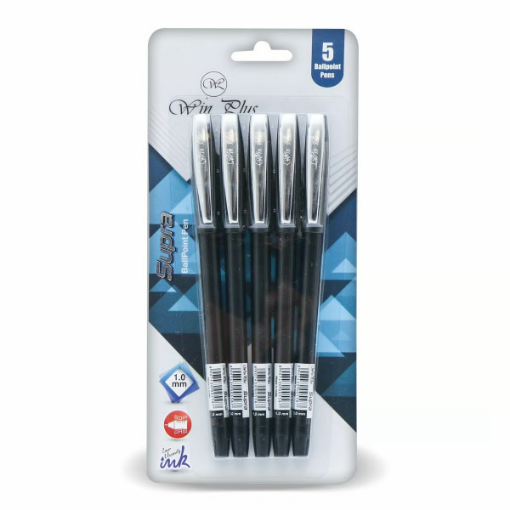 صورة وين بلس قلم حبر جاف سوبرا أسود 1.0 مم 5 قطع